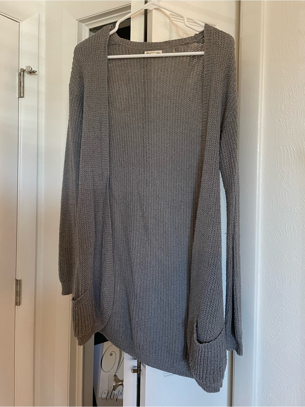 Open-Front Knit Cardigan in Heather Gray